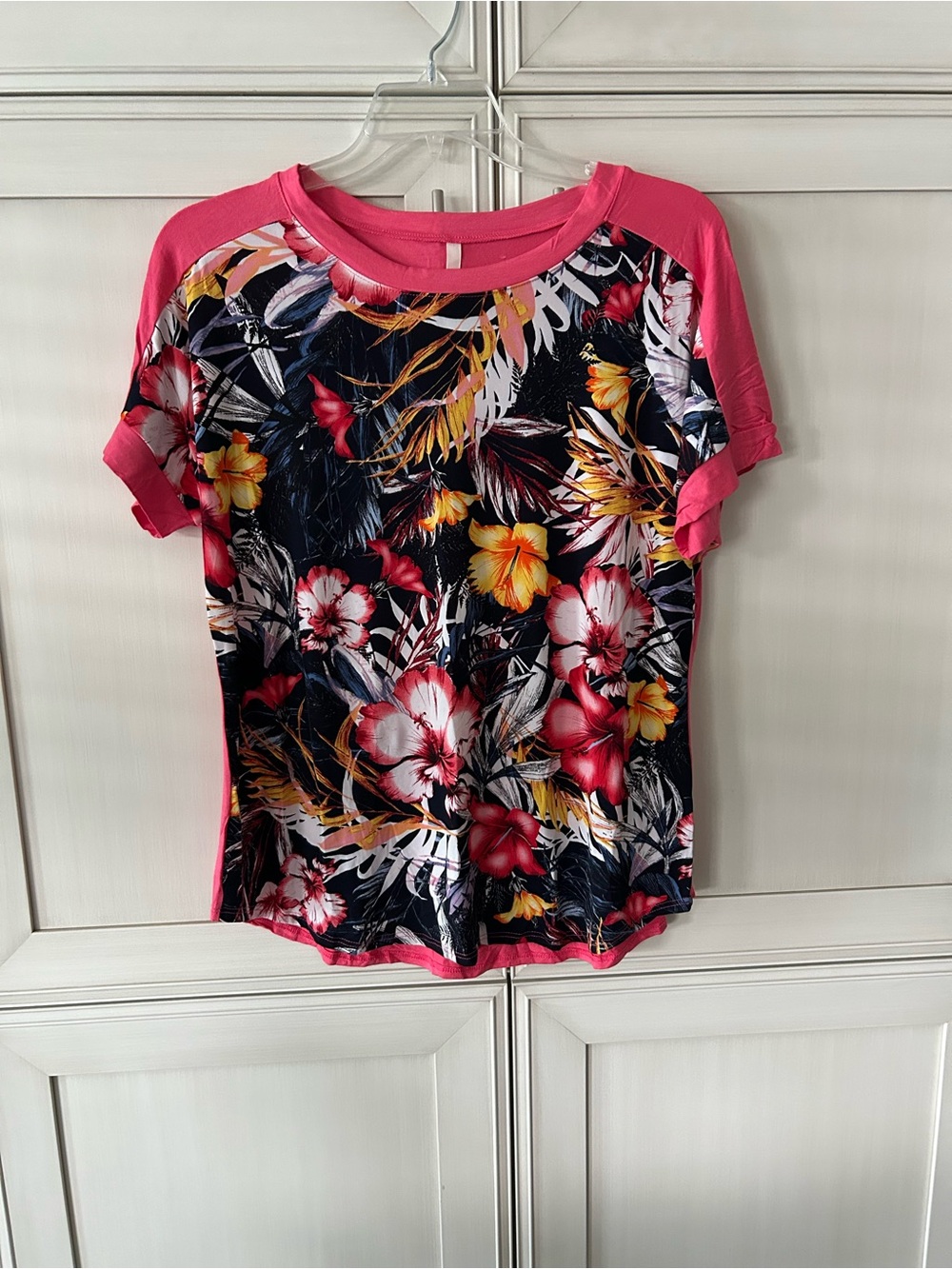 Celeste Pink Floral Raglan Short Sleeve Top